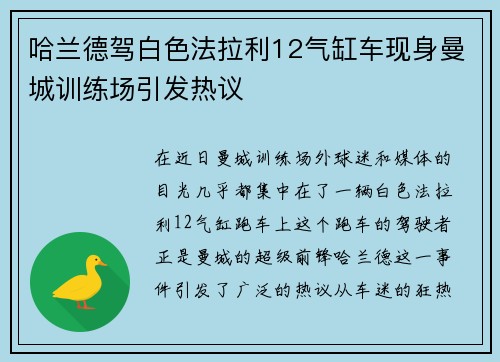 哈兰德驾白色法拉利12气缸车现身曼城训练场引发热议